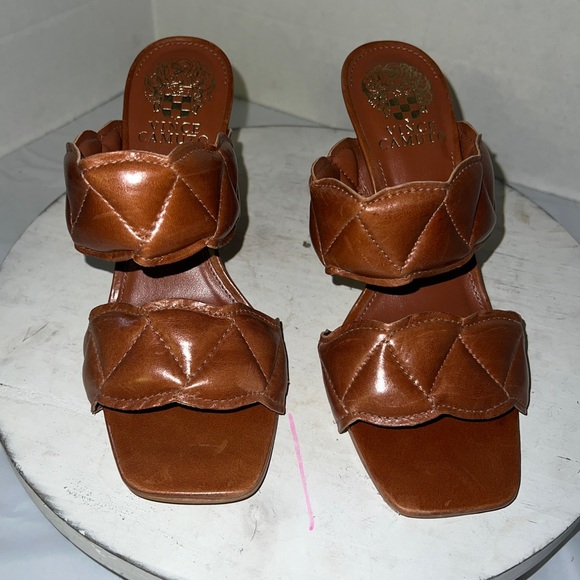 Vince Camuto Renneya Block Heel 2 Strap Sandal Open Toe Caramel Womens Size 6 - Picture 3 of 12